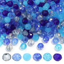 100-200 hạt pha lê thủy tinh xanh trong suốt các loại, kích thước 4/6/8mm, thời trang, dễ thương, nhiều màu sắc, dùng làm đồ trang sức, vòng tay tình bạn, vòng cổ, đồ thủ công, mặt dây chuyền, đồ trang trí - màu xanh - Xem 2