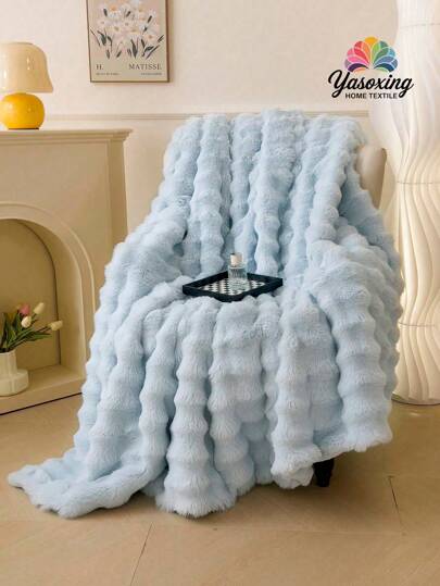 1 件天蓝色温暖纯色舒适兔毛毛绒毯豪华蓬松长毛绒毯床上用品盖毯柔软舒适沙发毯适用于家庭、沙发、客厅宿舍床上用品返校床上用品