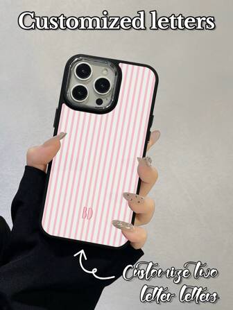 1pc Large Hole Shock Absorbing Striped Text Silicone Lens Protection Phone Case, Customized Compatible With Samsung/Apple 16 15 14 13 12 11 Pro Max