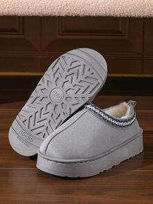 Winter Bestseller Lace Trim Slip-On Slippers For Women & Couples, Warm Thick Sole Vintage Style Indoor/Outdoor Wear Snow Boots