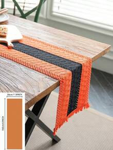 1 pièce Chemin de table tissé pour Halloween, nappe à rayures orange avec franges ajourés, convient pour Halloween, festivals quotidiens, rassemblements, fêtes, décoration de la maison, fond pour la photographie - Multicolore - Voir 13