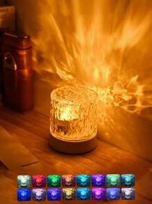 1 Pack Type C Round Night Light Crystal Table Lamp, Creative Bedside Lamp With Rotating Water Ripple Effect, Flame Atmosphere Lamp With 16 Color  And Remote Control Function, Bedroom Rgb Remote Control Night Light With Rotating Water Pattern Design, Suitable For Children's Rooms, Bedrooms, Hallways,