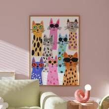 1 件无框时尚奇思妙想猫咪墙壁艺术印刷品酷炫太阳镜猫咪海报，生动的动物插图，现代卧室、宿舍、客厅装饰 | 送给宠物爱好者的礼物，返校礼物，家居装饰，派对装饰 - 彩色 - 查看 6