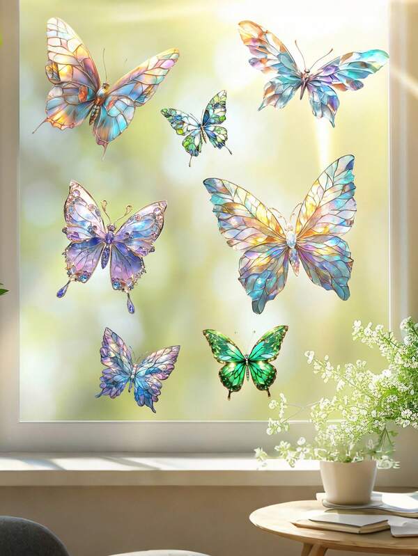 ملصق زجاجي ملون بتصميم فراشة، ملصق ديكور منزلي، ملصق زجاجي لاصق ذاتي، قابل لإعادة الاستخدام، مناسب للمنزل والحمام والحفلات والمتاجر، ملصقات ديكور الحائط