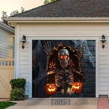2D 1pc Halloween Backdrop - Glowing Pumpkin Lantern & Red-Eyed Skull, No Power Source, Easy Hanging Party Decor, Suitable For Haunted House, Photo Booth, Classroom, Home - Durable Polyester Material, Scary Spider Web Design, 2D Flat Pattern, Halloween Accessory