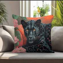 1PC,Jungle - Leopard Theme, Vivid Cushion Covers With Tropical Floral Elements. All - Seasons Suitable, (Pillow Inserts Not Included). - Multicolor - View 8