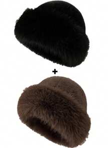 1顶女士加厚抓绒渔夫帽，时尚保暖冬帽，适合搭配羊毛大衣和冬季服装