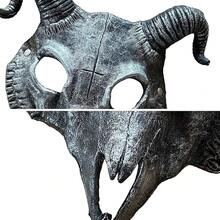 áscara de Calavera de Cabeza de Cabra Gótica con Cuernos de Carneroáscara de Calavera Animaláscara de Demonioáscara Malvada Cosplay Decoración de Halloween - Cabra plateada - Ver 10