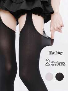 1 双 - 女士开裆连裤袜，夏季薄款甜美天鹅绒长及膝袜 - 彩色 - 查看 2