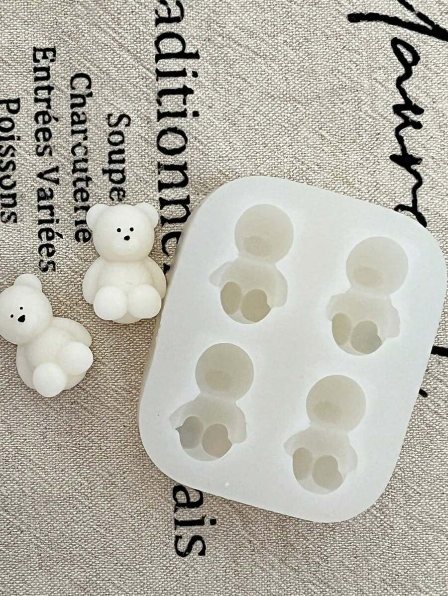 Moule en silicone miniature d'ours à 4 trous, moule DIY pour la fabrication de bougies