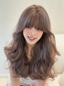 Synthetic Wigs 26 Inch Purple Long Wavy Curly Wigs With Bangs For Women Daily Party Use - Purple - View 1
