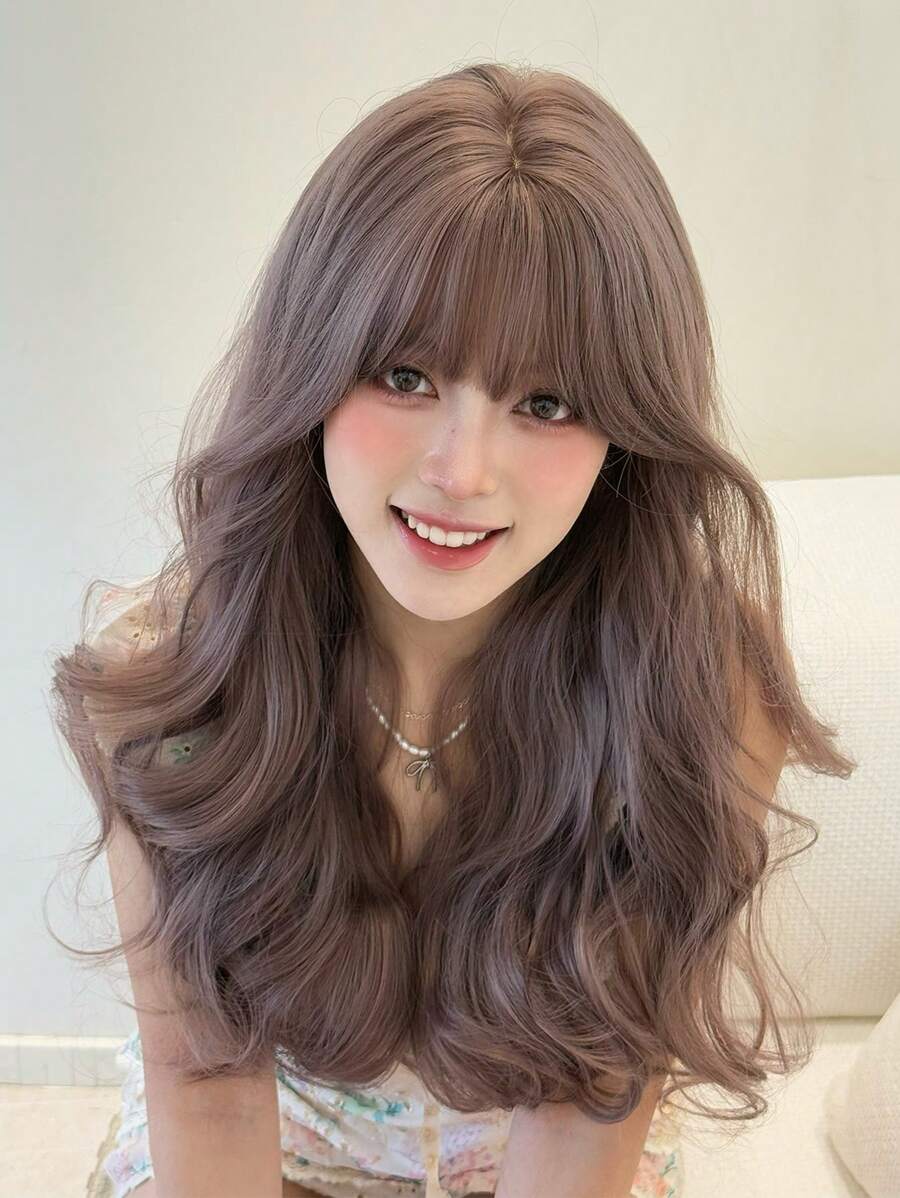 Synthetic Wigs 26 Inch Purple Long Wavy Curly Wigs With Bangs For Women Daily Party Use - Purple - View 1