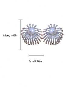 KMT 2pcs Copper Alloy Inlaid Cubic Zirconia & Faux Pearl Exquisite Sparkling Geometric Exaggerated Elegant Women's Fashion Earrings, Suitable For Banquet, Party, Engagement - Fireworks - View 4