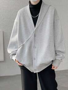 Men's Waffle Cardigan, Open-Front Jacket, Lightweight Outerwear, Long Sleeve, Solid Color, Hooded, Button-Up, Plus Sizes, Perfect For Spring, Fall, And Winter, Loose Fit