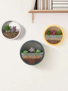 现代圆形玻璃壁挂花盆，多肉花盆，圆形铁制悬挂花盆/花瓶，适合种植草本植物、小仙人掌，非常适合阳台、房间和庭院装饰 - 彩色 - 查看 5