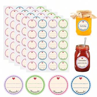 5pcs Self-Adhesive Bottle Label Stickers, Cute Handwritten Style, Waterproof Jam Bottle Date Labels