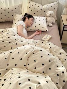 3 件套加厚涤纶花卉印花床上用品套装，可机洗，柔软亲肤，透气，易于护理，适用于宿舍、单人床、双人床、大床，超值装（1 个羽绒被套 + 2 个枕套，不含填充物）