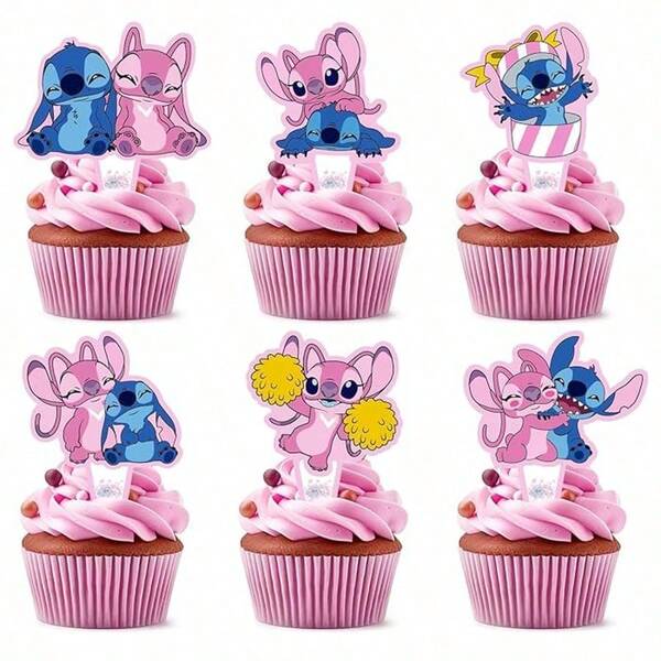 Disney Disney 12/24pcs Disney Stitch Cake Toppers, Cupcake Toppers, Stitch Theme Party Supplies, Birthday Decorations, Disney Stitch Cake Toppers, Cupcake Toppers, Suitable For Party Decorations, Wedding Decorations, Very Suitable For Graduation Season, Wedding Season, Party Supplies, Is An Essential Party Decoration For Disney Fans' Parties.