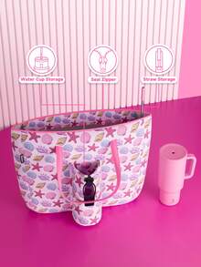 Meoky Tote Bag with Front Pocket and Zipper, Waterproof Shoulder Bag with Water Bottle Holder, Fits Laptop, Tumbler with Handle and Straw, Perfect for Daily Use, School, Travel, Work, and a Creative Gift Idea for Women - 粉色 - 查看 4