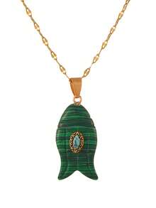 1pc Minimalist Elegant Natural Stone Inlaid Faux Turquoise Titanium Steel Necklace, Boho Style, 18K Gold Plated, Fashionable Women's Jewelry, Suitable For Daily Wear, Vacation, Party, Music Festival, Celebration And Holiday, Delicate And Simple Accessory Gift. (Natural Stone May Have Slight Color Difference.)