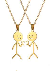 2pcs/Set Cute Match Stick Pendant Necklace Set, Couple Necklace For Everyday Wear, Valentine's Day Gift,Mom,Mother,Mother's Day,Gift - Yellow Gold - View 3