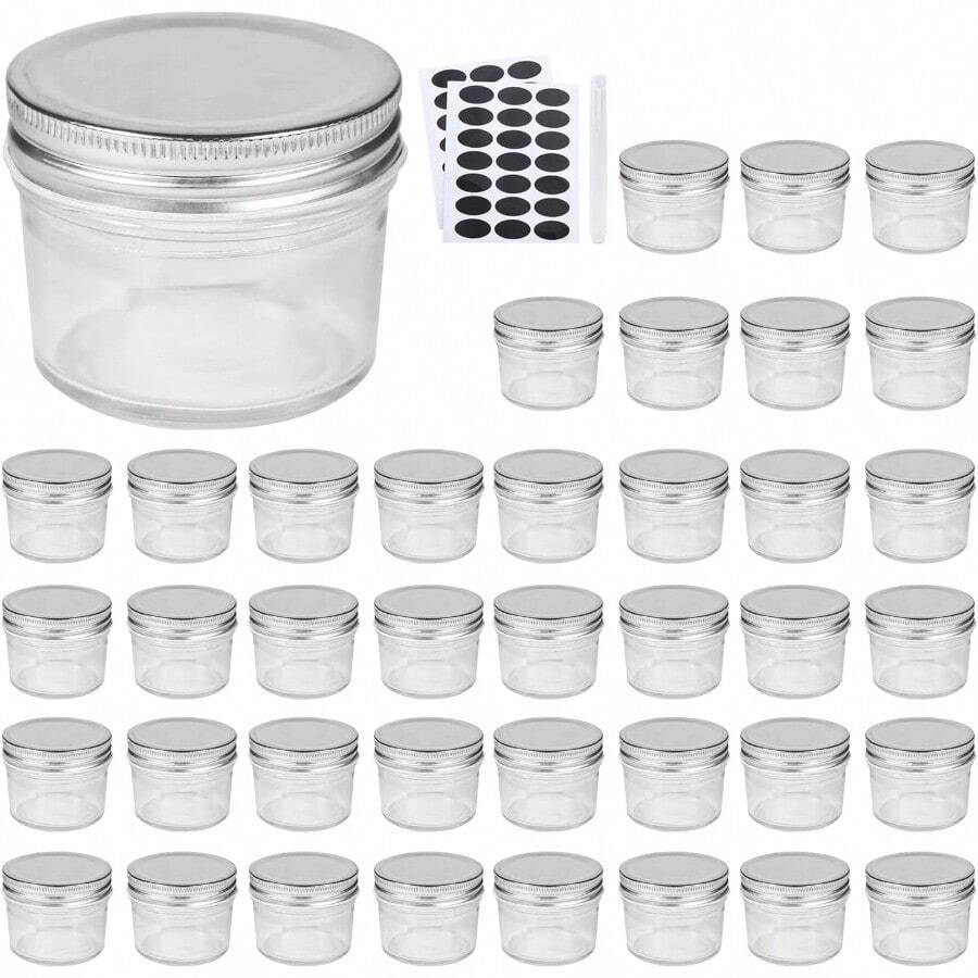 4oz Glass Jars With Lids Silver Mason Jars Ideal For Honey Jam Wedding Favor DIY Magnetic Mini  Jars For Kitchen Set Of 40 - 光滑的外觀 - 查看 1