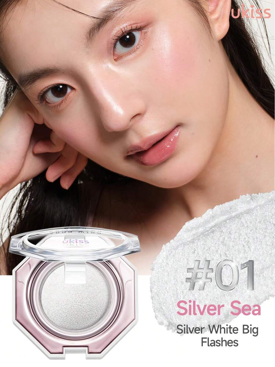 ukiss 面部粉状高光笔、腮红高光笔调色板、光泽闪光高光、自然闪亮高光、化妆照明器、轻盈、光滑、面部美容化妆品