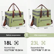Maelstrom 23L Insulated Lunch Box For Men Women,Expandable Double Deck Lunch Cooler Bag,Lightweight Leakproof Tote Bag With Side Tissue Pocket,Gray