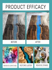 100ml 环氧树脂抛光剂和 100ml 环氧树脂清洁剂（含布），用于表面清洁和去除划痕，无残留液体配方，含小苏打，适用于手工艺和专业项目，香味宜人，适用于多种表面