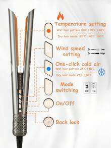 CRASTS 2-In-1 Hair Straightener & Blow Dryer, Dual Use Dry & Wet, Ceramic Heating Plates, Adjustable Temperature, Salon Style Hair Dryer & Straightener