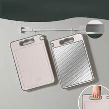 优质不锈钢切菜板，双面厨房砧板，内置磨刀器和蒜泥器，防滑硅胶包裹，可用洗碗机清洗，最佳礼物之选 - 米色 - 查看 6