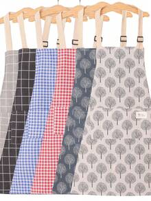 1pc Professional Linen Apron, Suitable For Restaurants, Cafes, Waiters, Home Kitchens, Etc. Universal Protective Apron - For Home And Commercial Kitchens, Fashionable And Elegant Design With Pockets. Exquisite Money Tree Plaid Pattern Showcases Quality Lifestyle. Durable And Sturdy Material. Adjustable Straps To Fit Different Body Types. Suitable For Home Cooking Or Professional Chefs To Showcase Graceful Aesthetics. - Multicolor - View 1