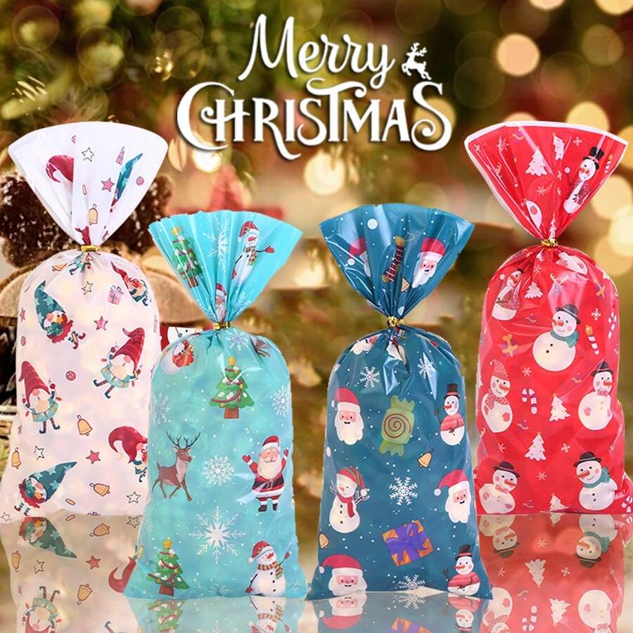 50pcs Christmas Element Printed OPP Gift Packaging Bags, Snack Candy Flat Pouch, Bakery Cookies Sealing Bags With Twist Ties Christmas Christmas Decorations Christmas Pajamas Christmas Gifts Christmas Decor - Multicolor - View 1