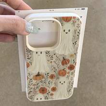 1pc TPU Material Cute Halloween Pumpkin & Ghost Pattern Phone Case, Compatible With Iphone/ Waterproof Shockproof Anti-Fall Scratch Resistant - White - View 4