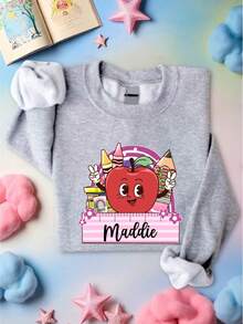Personalized School Elementary Kids Shirt, Custom Student Name Back To School Shirt, Customized Boy Girl First Day Of School T-Shirt, Youth And Toddler Apple And Pencil Tee. CU-29 - Grey - View 1