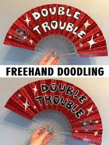 Shiny Pink Hand Fan, Summer Beach Fan, Essential Carnival Accessory, Beach Accessory, Suitable For Festivals, Weddings And Travel - Red - View 5