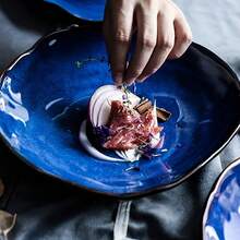 taufikt 1pcs Ceramic Serving Ware, Salad Vegetable Pasta Steak Plate,Microwave And Dishwasher Safe(Blue) - 寶藍色 - 查看 3