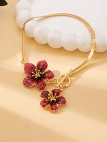 1 件时尚白色花卉简约优雅女式脚链，适合度假和派对 - 紅黑色滴油款 - 查看 2