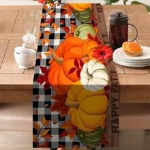 1pc,Table Runner, Thanksgiving Blue And White Porcelain Pumpkin Pattern Printed Linen Table Flag, Home Decor, Suitable For Dining Tables, Universal Seasonal Decoration, Modern Style Washable Table Flag, Heat-Resistant, Stain Resistant, Room Decoration, Table Mat, Kitchen Table Mat, Party Decoration, Home Decoration, Ideal Thanksgiving Gift