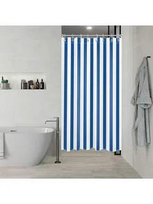 Shower Curtain For Bathroom With Hooks, Multi-Size, Modern Striped Bathroom Curtains Geometric Patterns Vertical Stripe Washable Polyester Fabric Bathroom Shower Curtains - Màu xanh lam - Xem 4