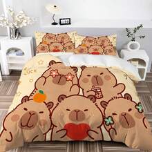 2/3 pièces Ensemble de housse de couette imprimé mignon de capybara, ensemble de housse de couette en polyester doux, housses de couette en microfibre lavables pour la décoration de la chambre, de la chambre d'amis, du dortoir (1 * housse de couette + 1/2 * taie d'oreiller, sans noyau) - Multicolore - Voir 7