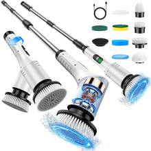 3/7/9 piezas Cepillo de limpieza eléctrico con pantalla digital - Inalámbrico, Limpiador de piso giratorio a 360°, con 9/7/3 cabezales intercambiables, mango telescópico ajustable, carga USB-C para baño, cocina, inodoro y coche - Blanco - Ver 14