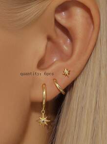 3 piezas Pendientes colgantes de estrella de un solo oído, pendientes de aro abrazador exquisitos para mujeres, pendientes apilados para mujeres