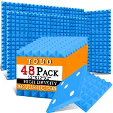 TOUO 金字塔吸音泡沫板 6-48 块，8 种颜色，高密度隔音泡沫 12 英寸 X 12 英寸 X 2 英寸 / 12 英寸 X 12 英寸 X 1.18 英寸，适用于墙壁、工作室、鼓室、办公室的隔音和声学处理 - 彩色 - 查看 52