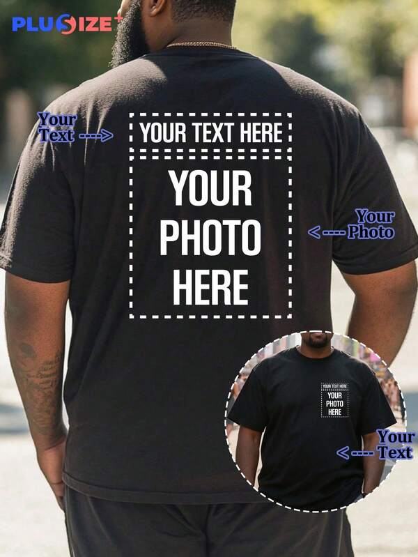 Plus Size Customize Personalized And Commemorative Gifts And Men's Casual Black T-Shirts Add Your Own Images (Family Photo/Selfie/Pet Photo/Friend Photo/Lover Photo/Girlfriend Photo/Gift/Couple Logo) Your Text To Design Your Personalized Printed T-Shirt For Father's Day And Mother's Day
