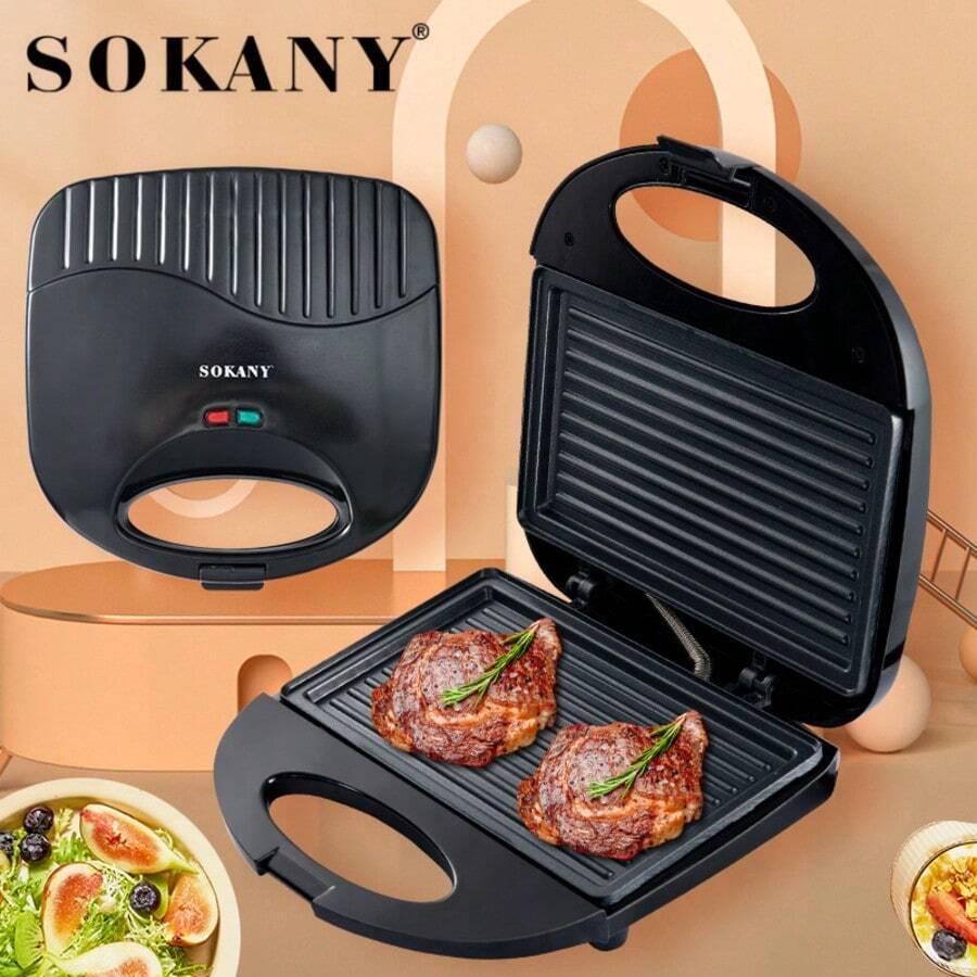 1 Stück SOKANY Multifunktions-Elektrogrill, beidseitiges Heizen, erhält den ursprünglichen Geschmack, abnehmbares Design, intelligente Temperaturregelung, feine Textur, antihaftbeschichtet, Material, für Küche, Restaurant, Zuhause, 750W, verbrühsicherer Griff, einfache Bedienung, tragbar für den Heimgebrauch, geeignet als Geschenk zu Feiertagen