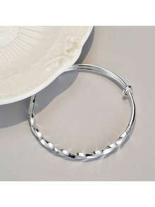 1 szt. Regulowana, miedziowana, skręcona, gładka bransoletka z srebra, prosta i modna, prezent dla przyjaciół, na Walentynki