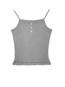 蕾丝边吊带背心，2025春夏新款修身小众无袖打底衫或外套，女士休闲款 - 灰色 - 查看 8