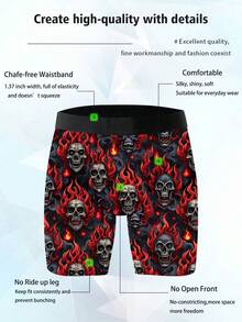 5 Pack Of Men's Novelty Shorts, Skull Pattern Print, Polyester Stretch Fabric, Soft And Skin-Friendly, Quick-Drying And Breathable, Naughty And Cute Men's Casual Long Boxer Briefs - Multicolor - View 8