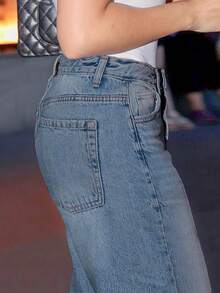 Chicsale Women's Wide Leg Palazzo Pants - Mid Rise Straight Cut Trousers | Flowy Elegant Full Length Denim With Tapered Hem | Business Casual Relaxed Fit - 淺色水洗藍 - 查看 5